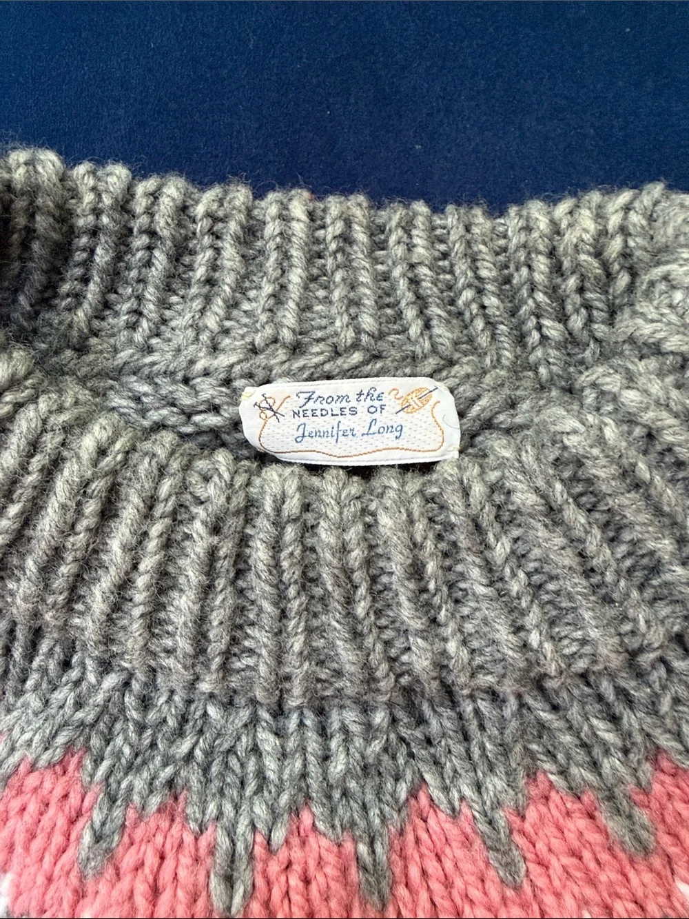 Women's Pink Fair Isle Turtleneck Sweater with Gray Yoke - Picture 3 of 3